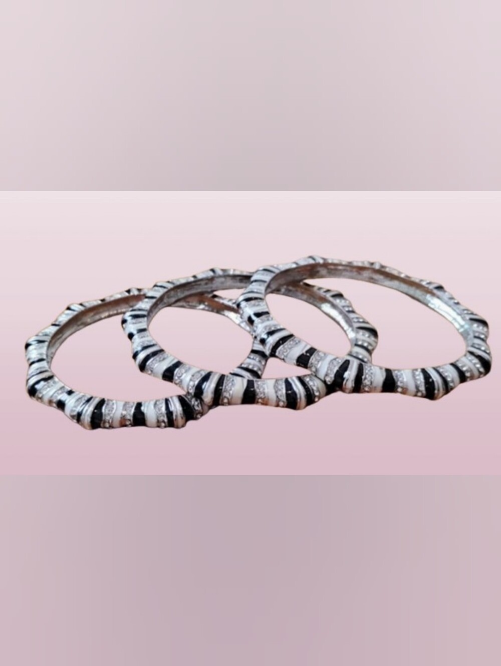 NEW Sassy Jones 3 Bangles - Zebra Striped w/ Rhinestones - 3" Diameter